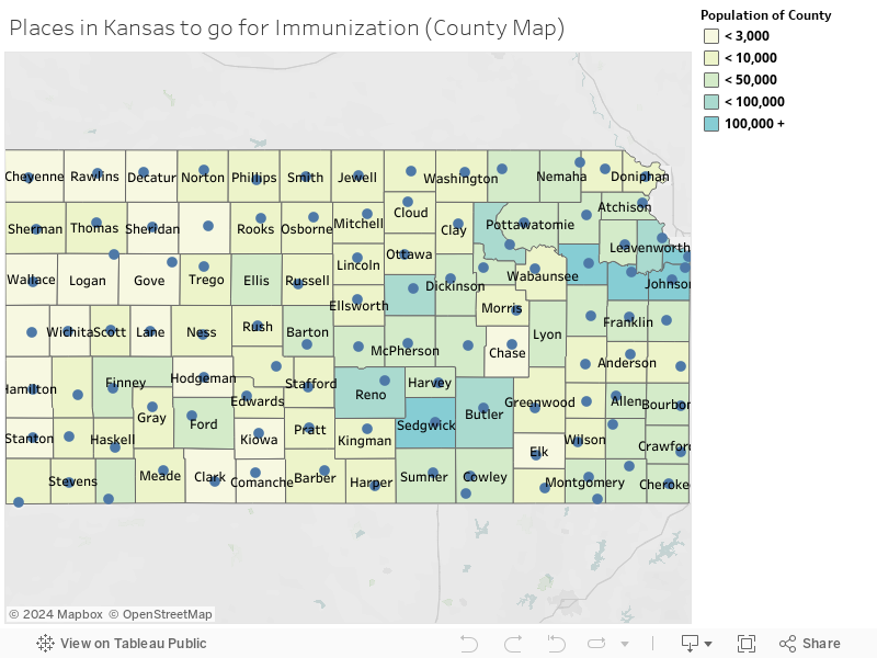 Places in Kansas to go for Immunization (County Map) 