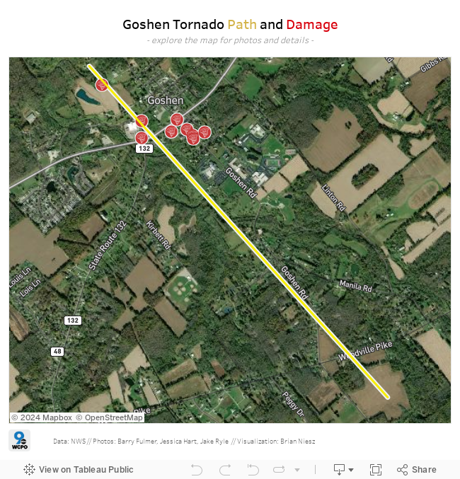 Goshen Tornado Map - Path and Damage 