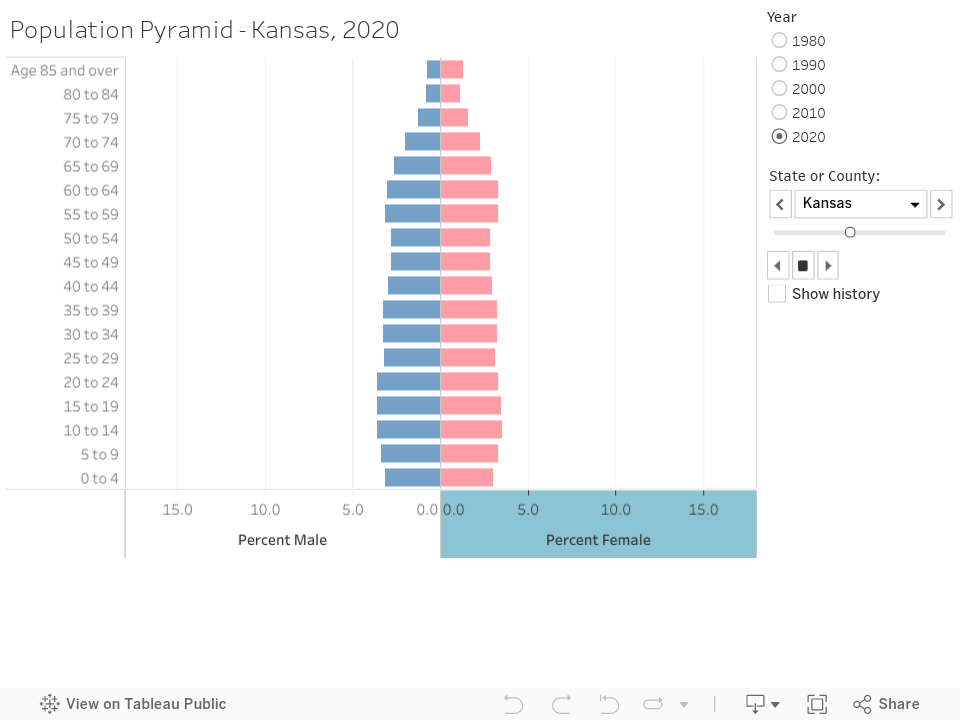 Population Pyramid - Kansas, 2020 