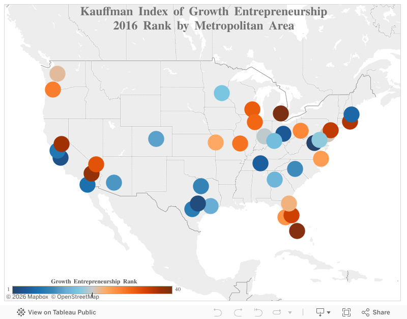 Kauffman Index - 2016 - Growth - Metro Map - Rank