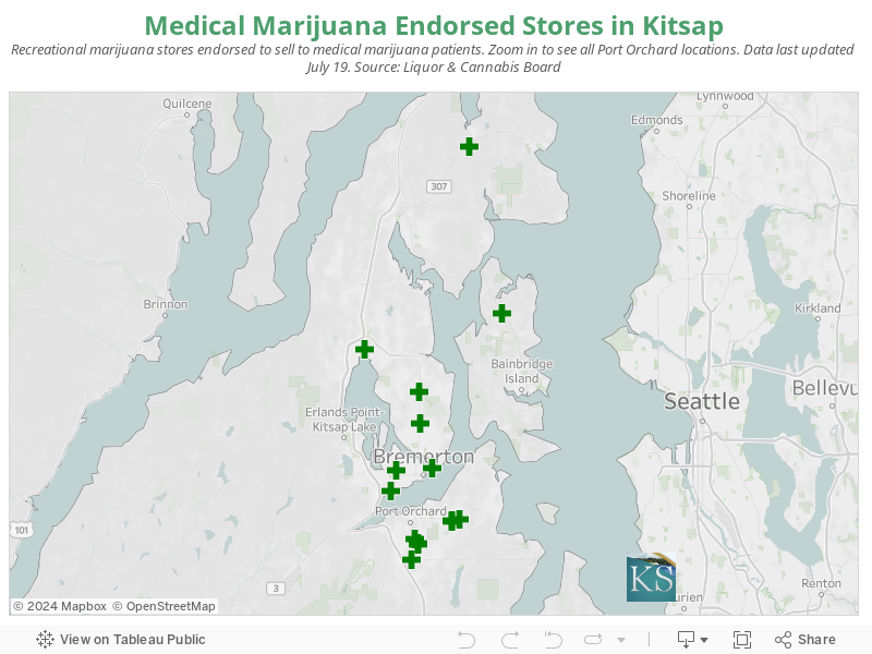 Medical Marijuana Endorsed Stores in Kitsap CountyRecreational marijuana stores endorsed to sell to medical marijuana patients. Data last updated June 28. Source: Liquor & Cannabis Board 