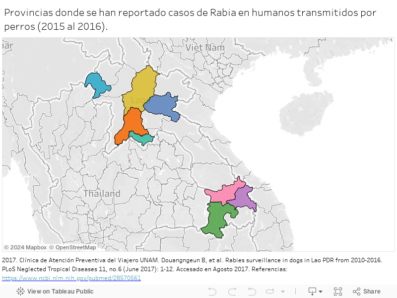 Provincias donde se han reportado casos de Rabia en humanos transmitidos por perros (2015 al 2016). 