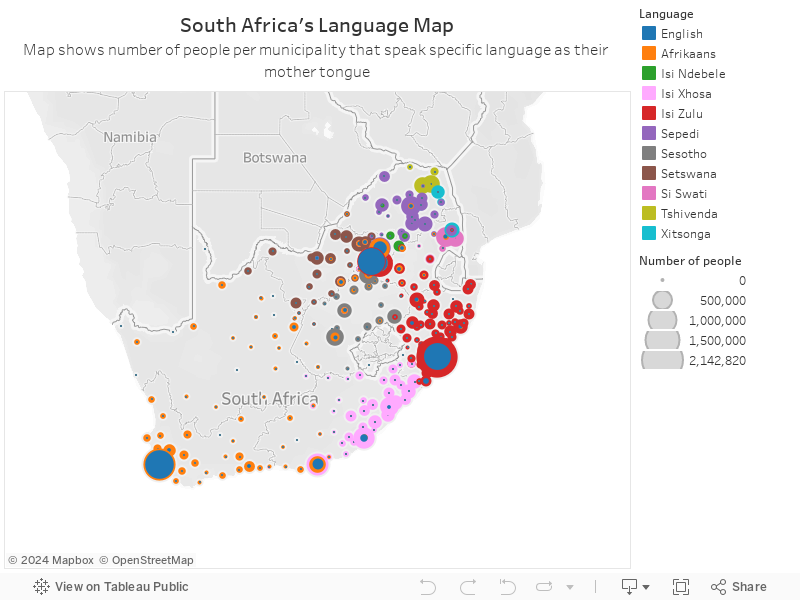 South Africa's Language MapMap shows number of people per municipality that speak specific language as their mother tongue 