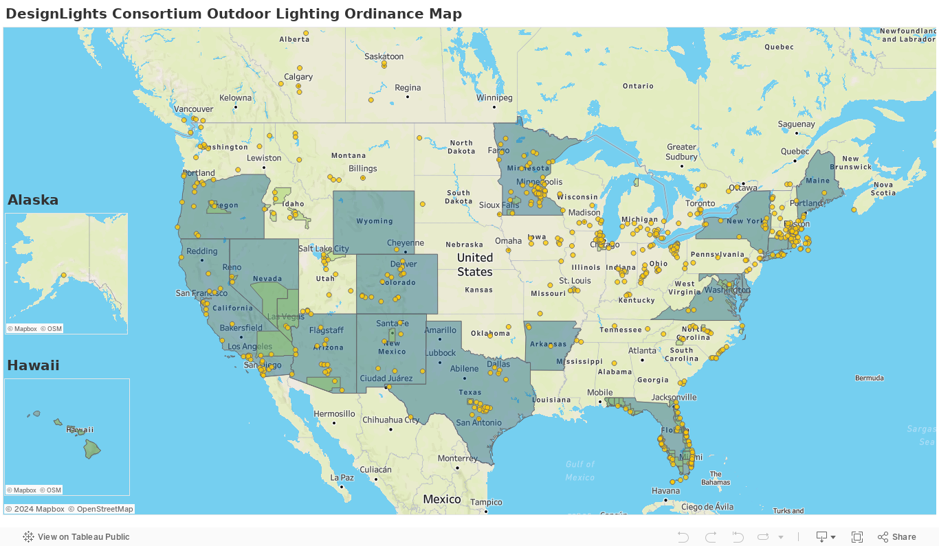 North America Outdoor Lighting Ordinance Map