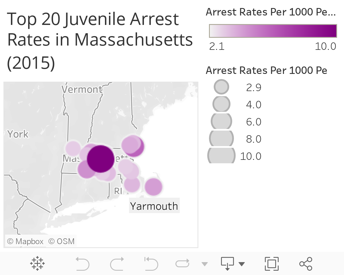 Top 20 Arrest Rates in Massachusetts (2015) 
