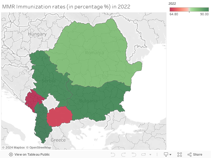 MMR Immunization rates (in percentage %) in 2022 