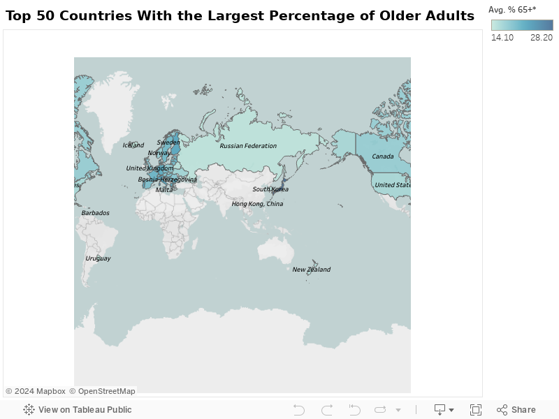 Top 50 Countries With the Largest Percentage of Older Adults 