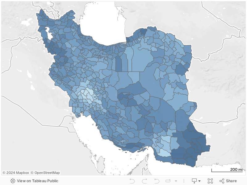Percentage of Rouhani votes per county 