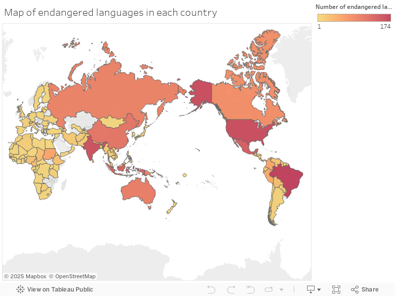 Map of endangered languages in each country 