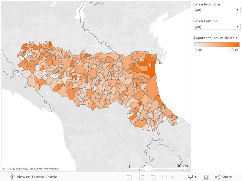 Mappa apparecchi per mille abitanti comuni dell’Emilia Romagna 