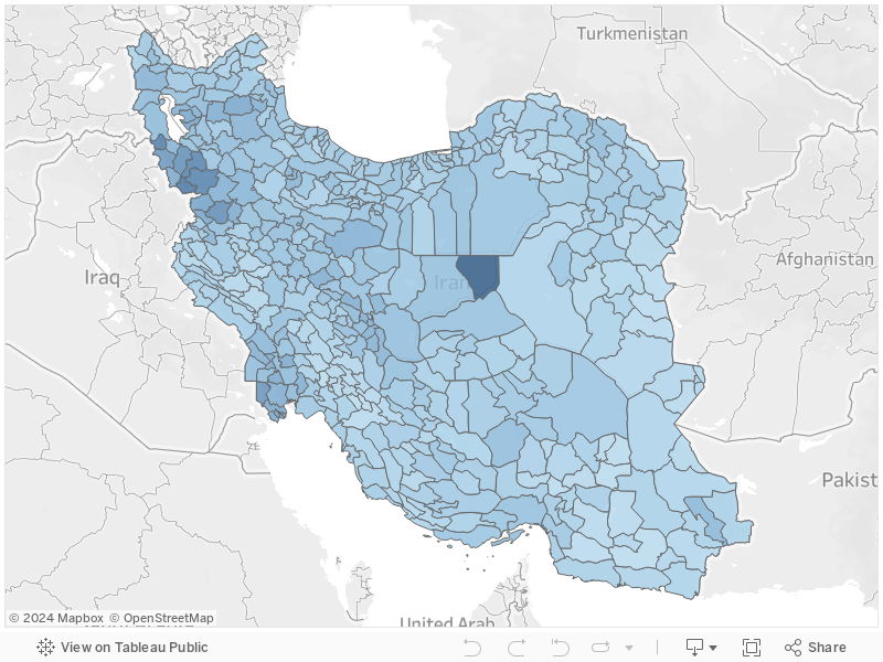 Percentage of Hashemi Taba's votes per county 
