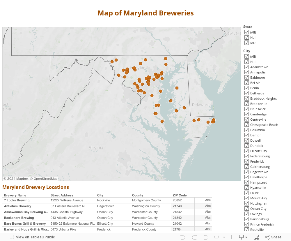 Map of Maryland Breweries 