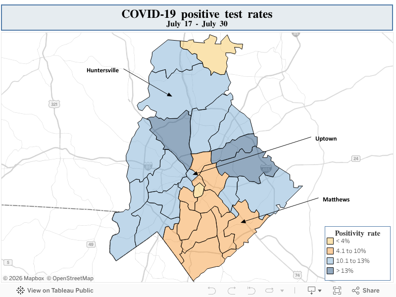 This is the COVID positivity rate by ZIP code in Mecklenburg