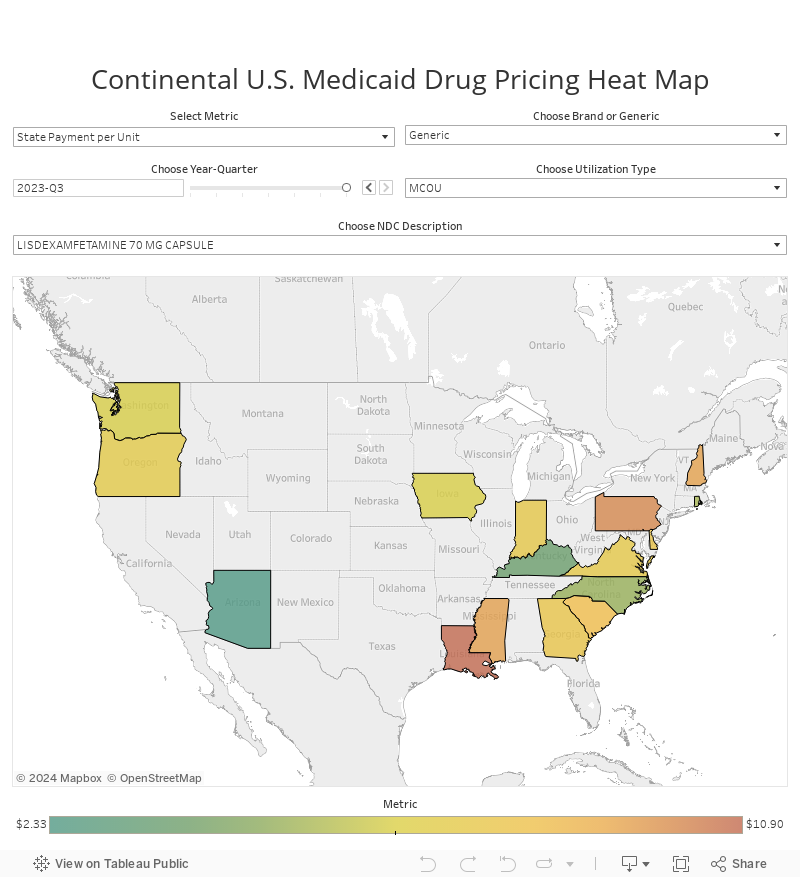 Continental U.S. Medicaid Drug Pricing Heat Map 