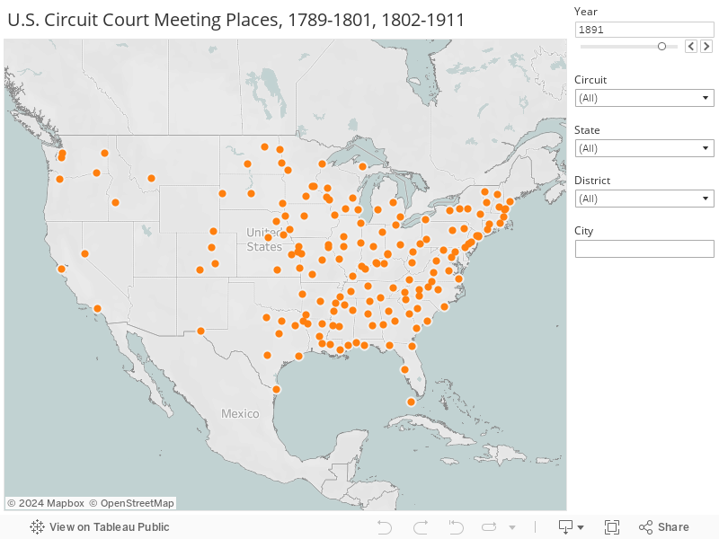 U.S. Circuit Court Authorized Meeting Places, 1789-1801, 1802-1911