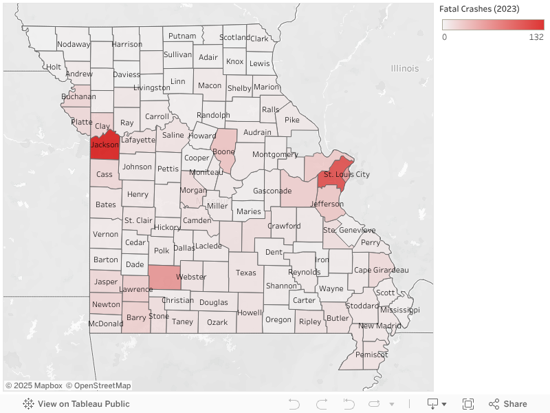 Missouri Traffic Deaths by County (2023) 