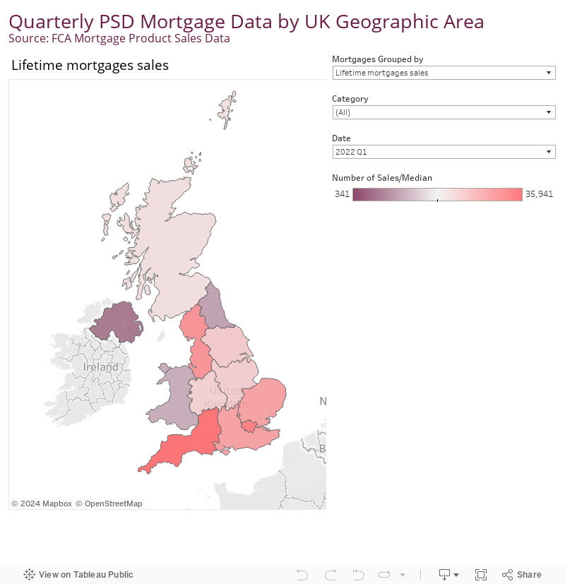 Map of Mortgages Sales Data by Region 