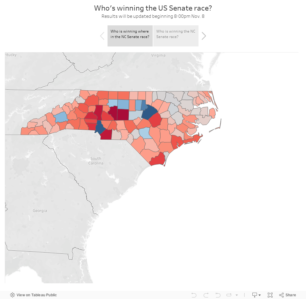 Who's winning the North Carolina Senate race?Results will be updated beginning 8:00pm Nov. 8 