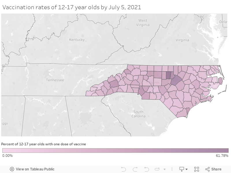 Vaccination rates of 12-17 year olds by July 5, 2021 