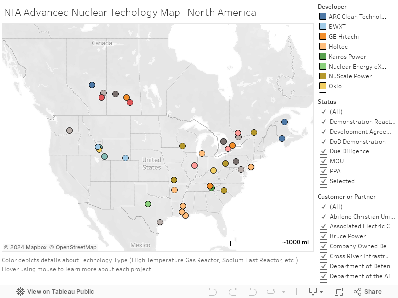NIA Advanced Nuclear Techology Map - North America 