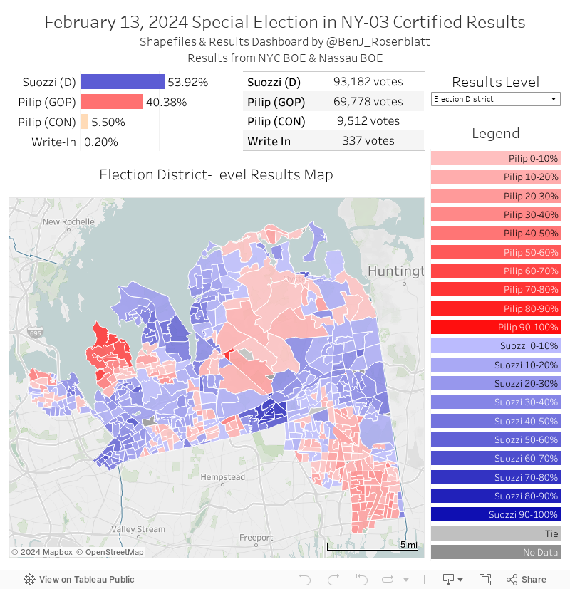 February 13, 2024 Special Election in NY-03Shapefile & Results Dashboard by @BenJ_Rosenblatt 