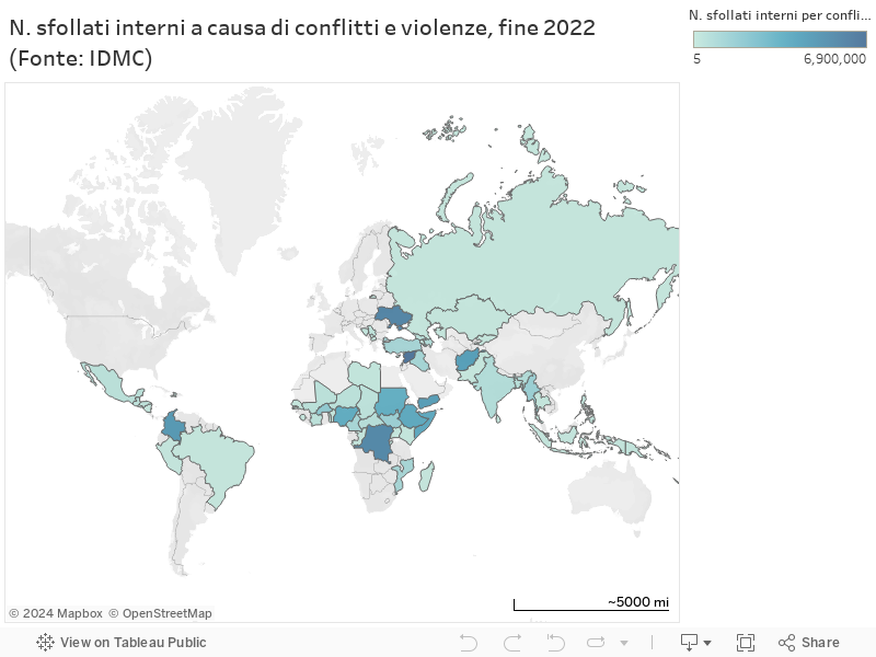 N. sfollati interni a causa di conflitti e violenze, fine 2022 (Fonte: IDMC) 