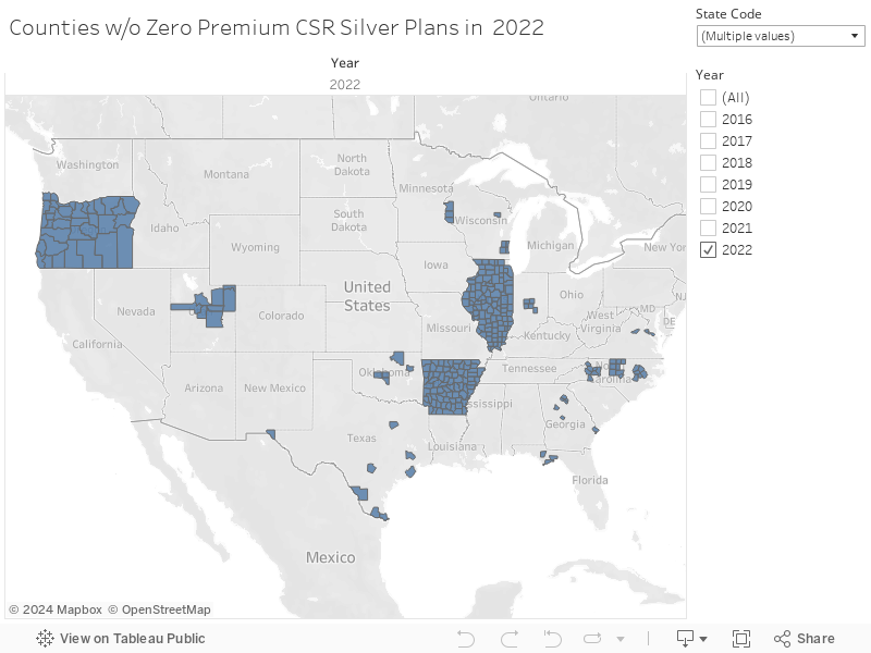 Counties w/o Zero Premium CSR Silver Plans in 2022 