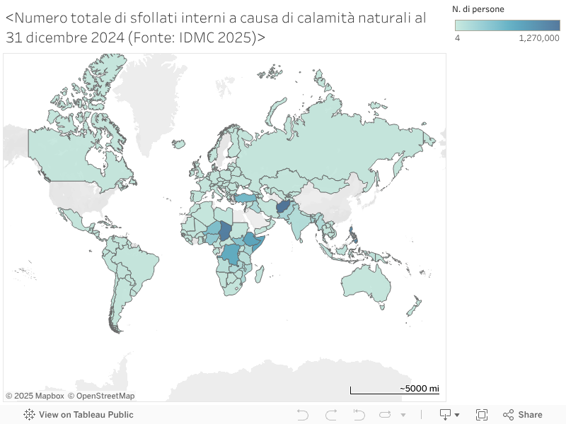 <Numero totale di sfollati interni a causa di calamità naturali al 31 dicembre 2024 (Fonte: IDMC 2025)> 