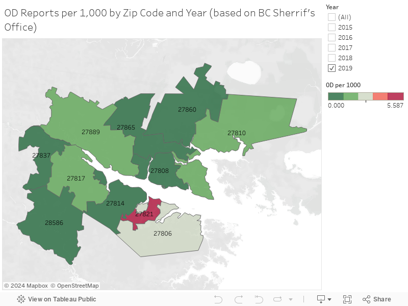 OD Deaths per 1,000 by Zip Code and Year (based on BC Sherrif's Office) 
