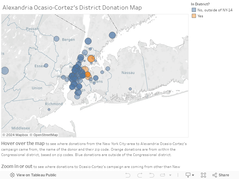 Alexandria Ocasio-Cortez's District Donation Map 