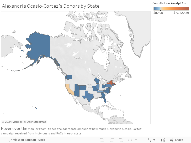 Alexandria Ocasio-Cortez's Donors by State 
