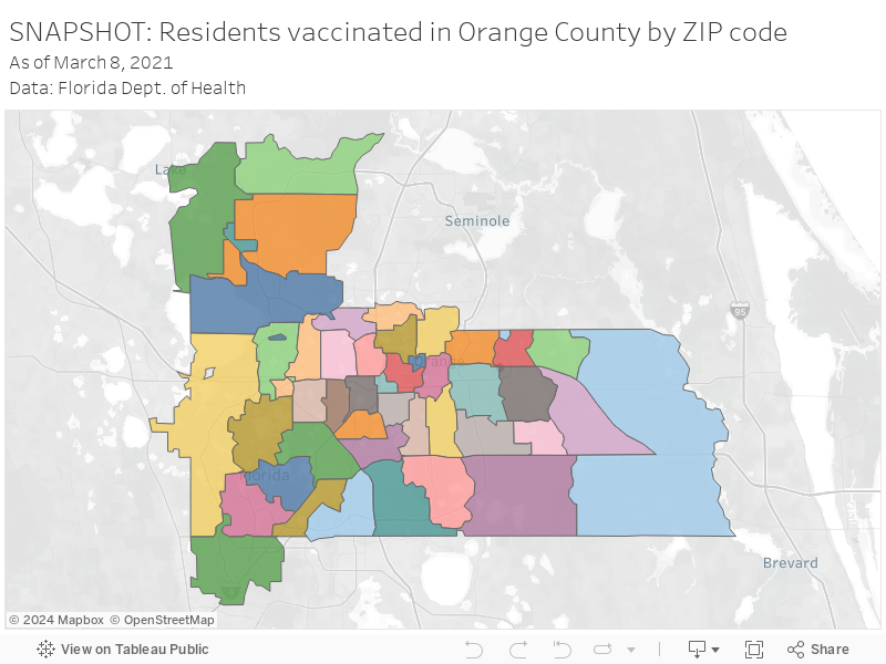 SNAPSHOT: Residents vaccinated in Orange County by ZIP codeAs of March 8, 2021Data: Florida Dept. of Health 