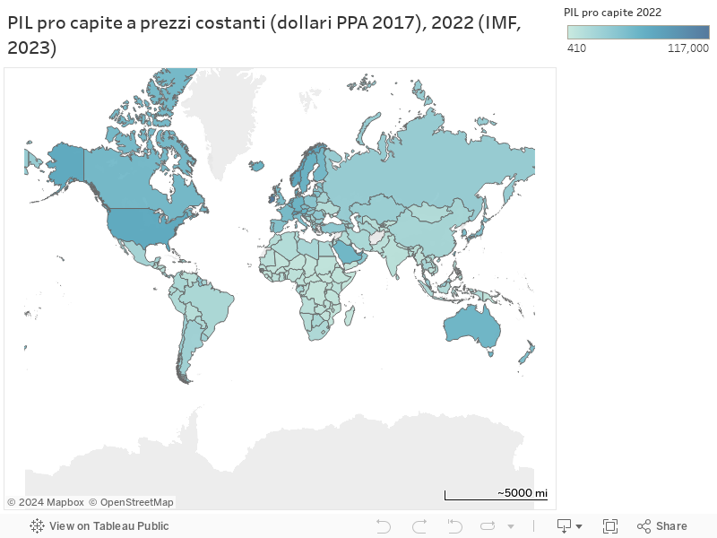 PIL pro capite a prezzi costanti (dollari PPA 2017), 2022 (IMF, 2023) 