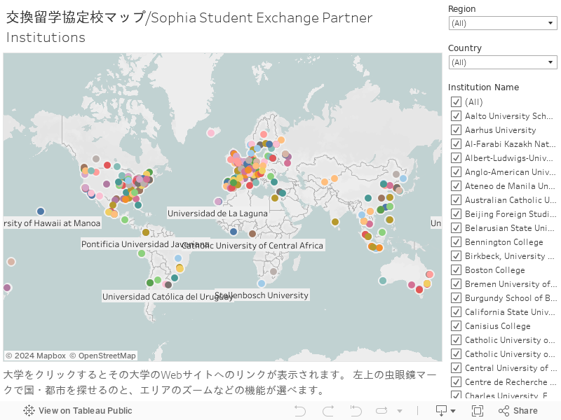 交換留学協定校マップ/Sophia Student Exchange Partner Institutions 