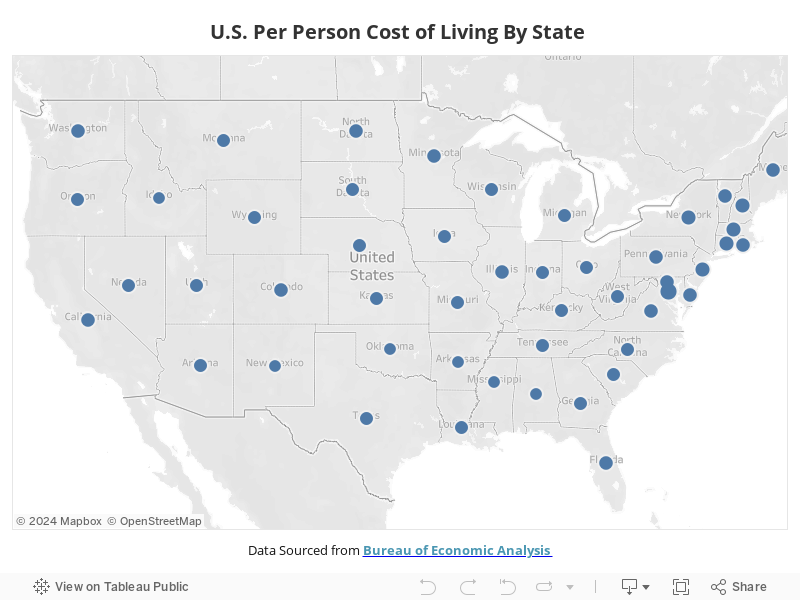 Per Person Cost of Living by State Map 