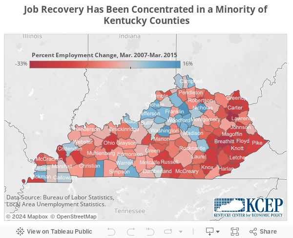 Job Recovery Has Been Concentrated in a Minority of Kentucky Counties 