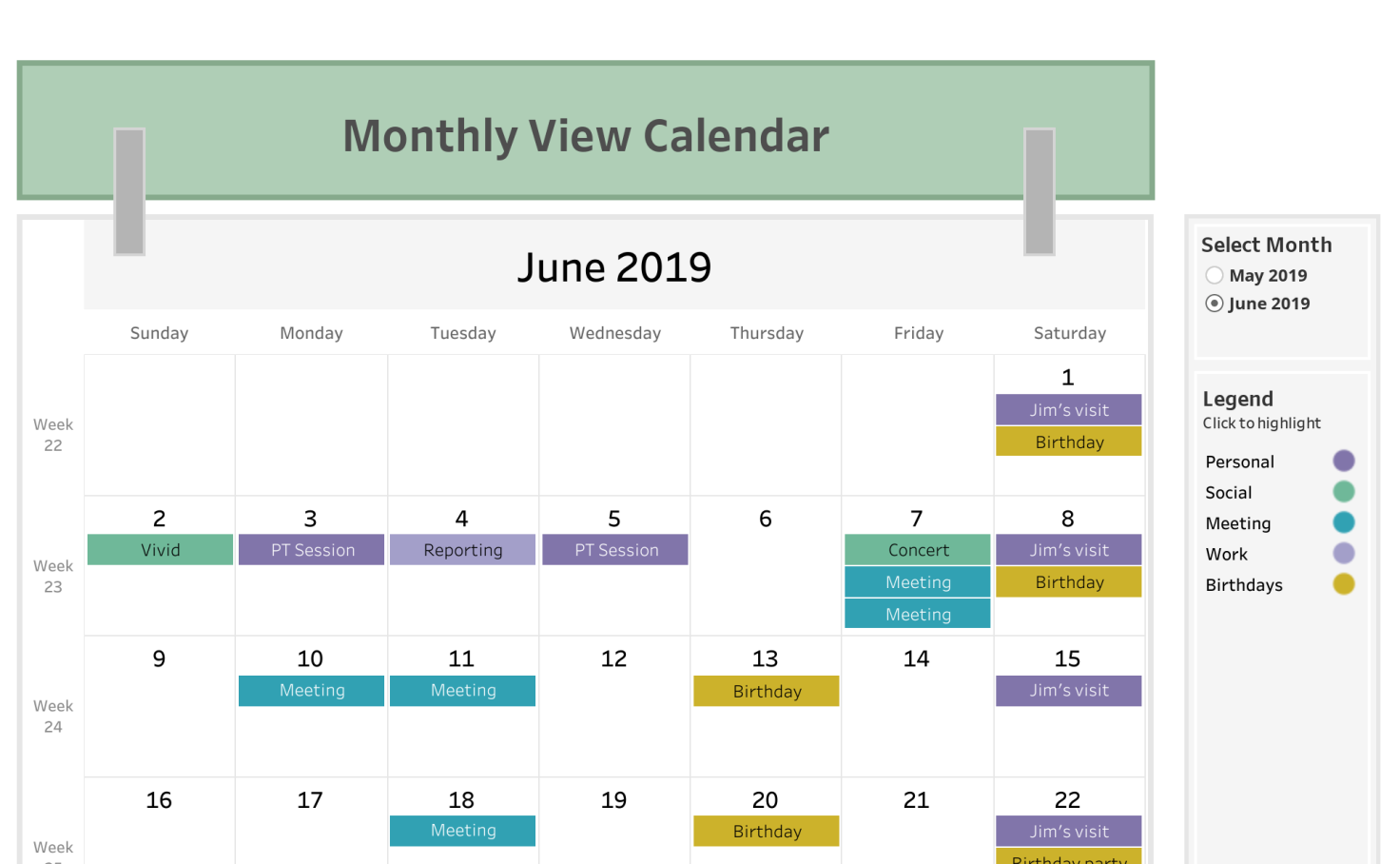 Monthly View Calendar Tableau Public