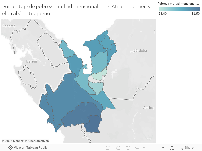 Porcentaje de pobreza multidimensional en el Atrato - Darién y el Urabá antioqueño. 