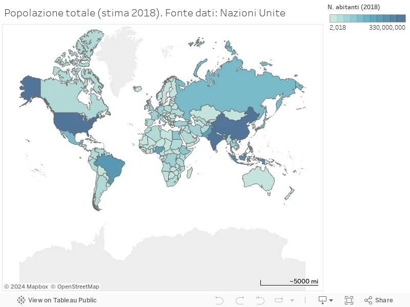 Popolazione totale (stima 2018). Fonte dati: Nazioni Unite 
