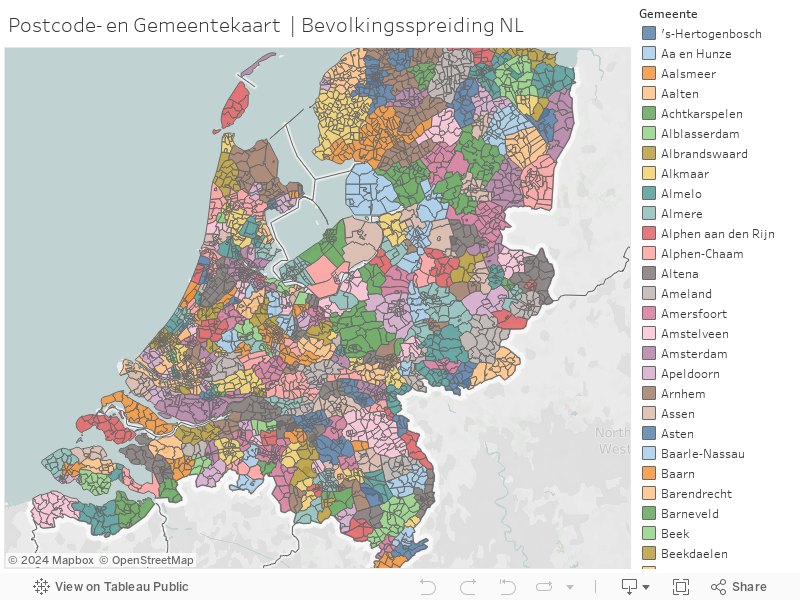 Postcode- en Gemeentekaart 01-2023 | Bevolkingsspreiding NL 