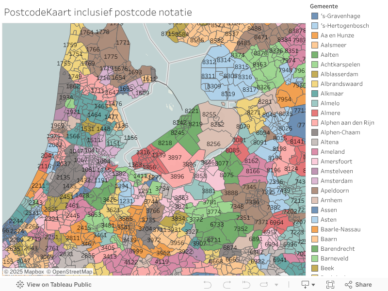 PostcodeKaart met postcode notatie  