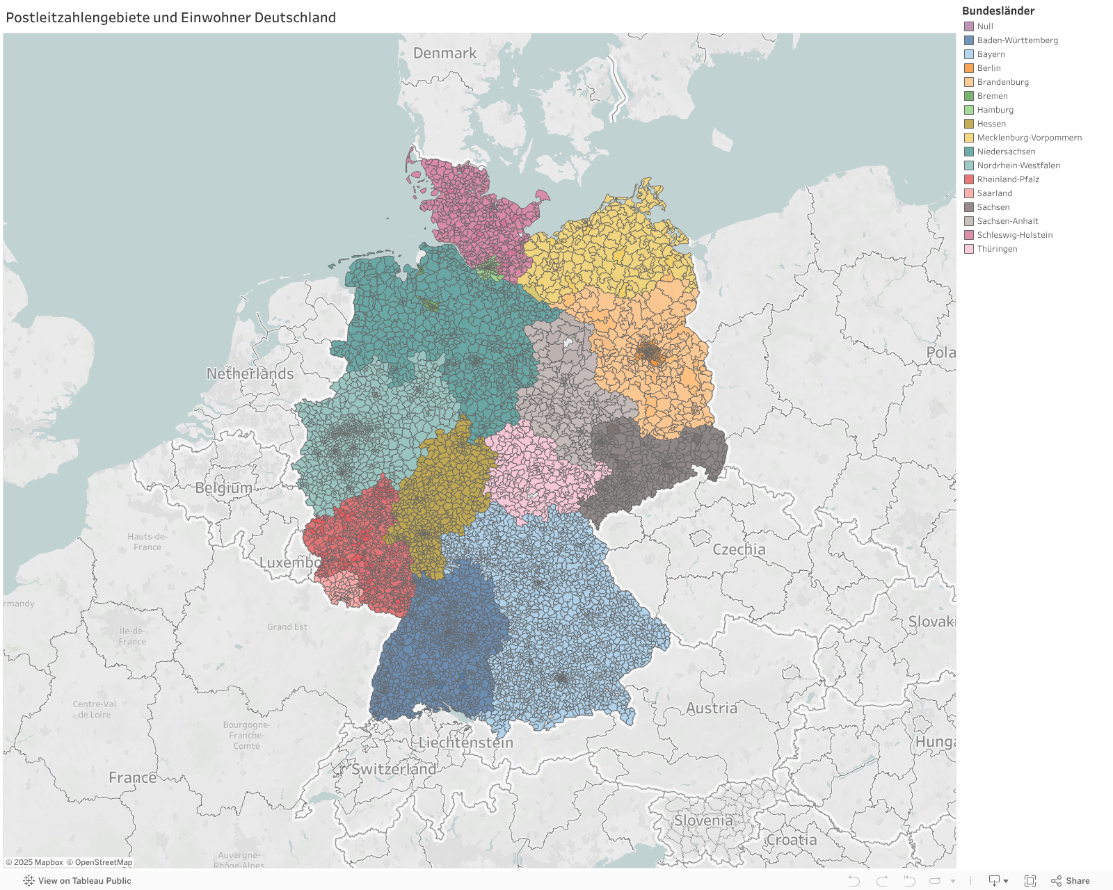Postleitzahlengebiete und Einwohner Deutschland 