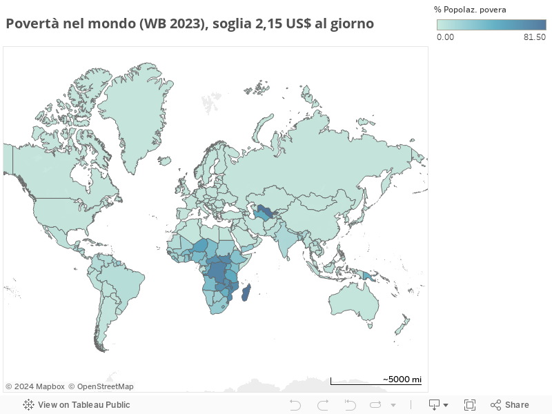 Povertà nel mondo (WB 2023), soglia 2,15 US$ al giorno 