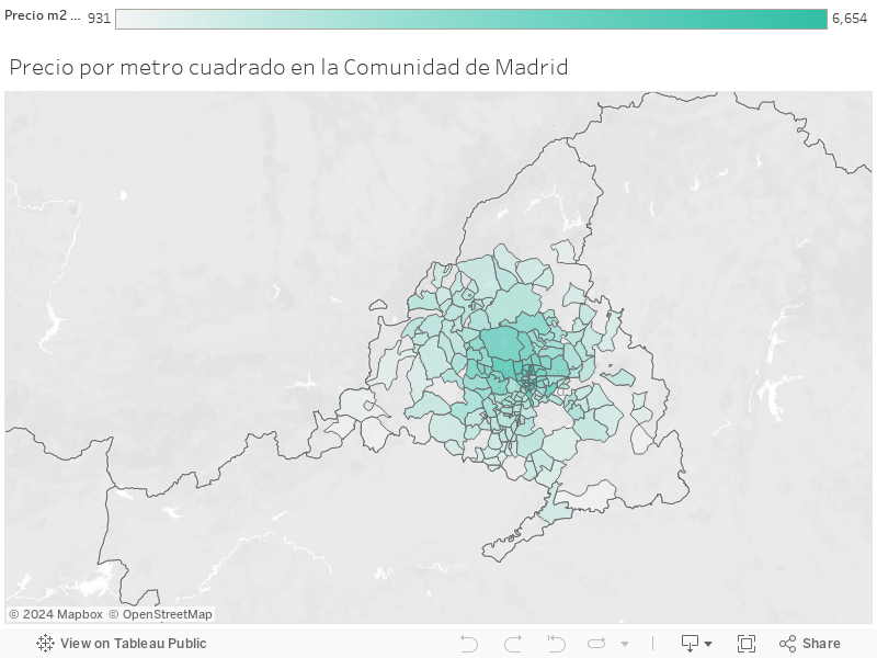 Precio por metro cuadrado en la Comunidad de Madrid 