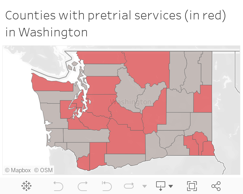 Counties with pretrial services (in red) in Washington 