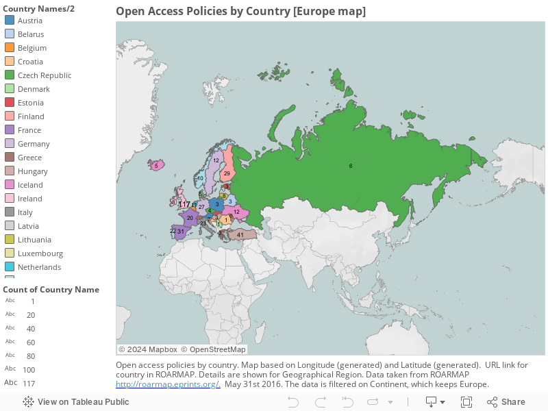 Open Access Policies by Country [Europe map] 