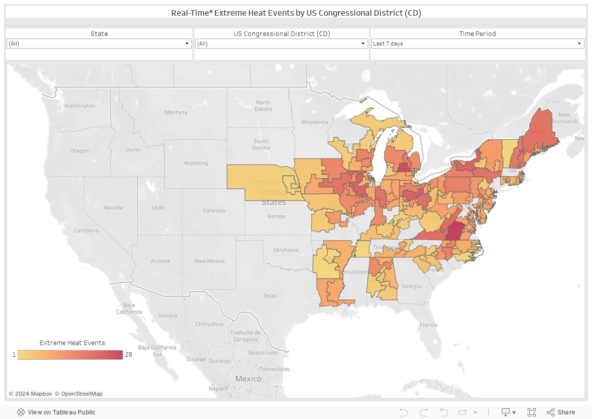 Real-Time* Extreme Heat Events by US Congressional District (CD) 