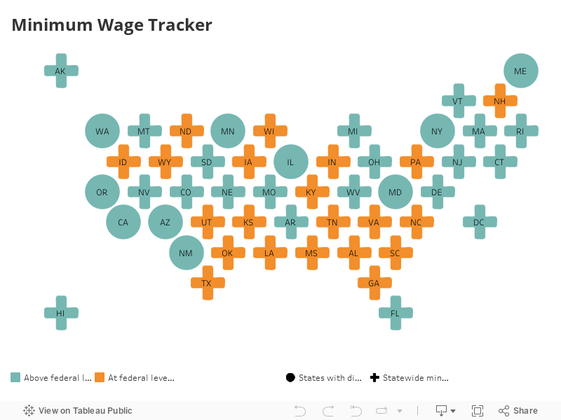 Map of USA with coastal states having minimum wage higher than the federal minimum