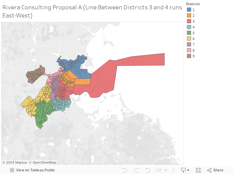 Rivera Consulting Proposal A (Line Between Districts 3 and 4 runs East-West) 