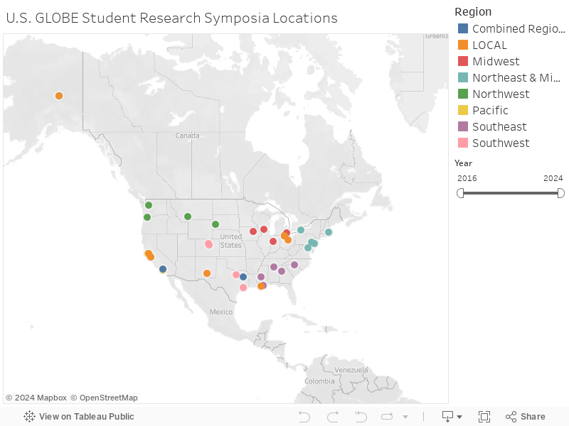 U.S. GLOBE Student Research Symposia Locations 